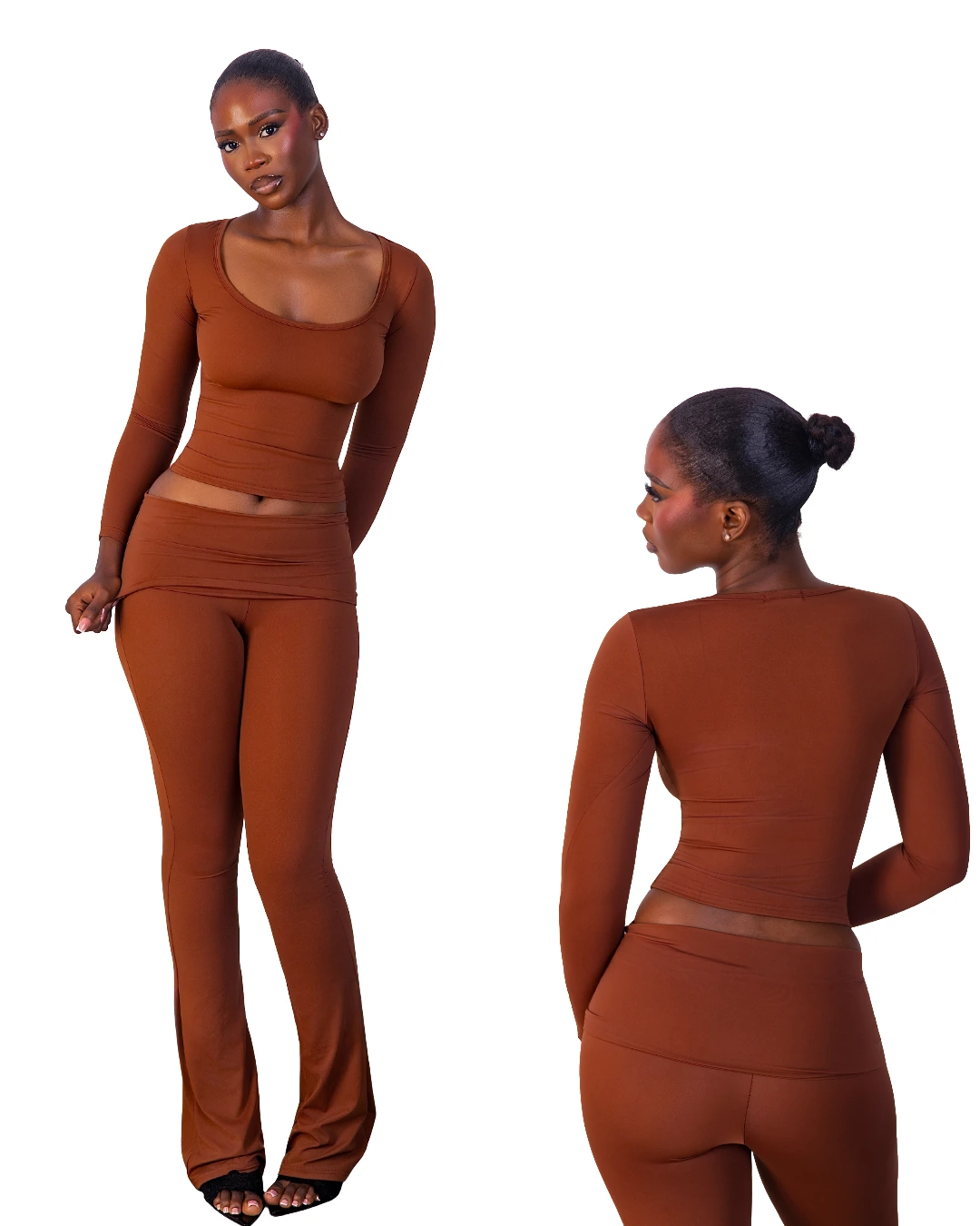 KAYCLO cocoa lounge set shown from the front and back